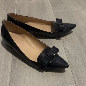 Kate Spade Glossy Black Bow Loafers